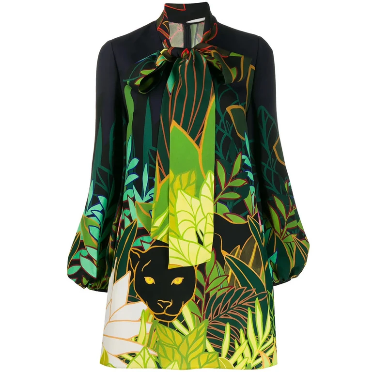 Valentino Garavani Panther In The Jungle Bow Collar Dress