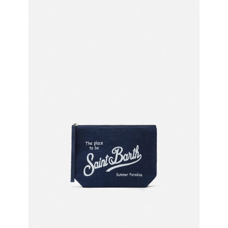 Mc2 Saint Barth Aline Navy Blue Linen Pouch Pochette - Unisex