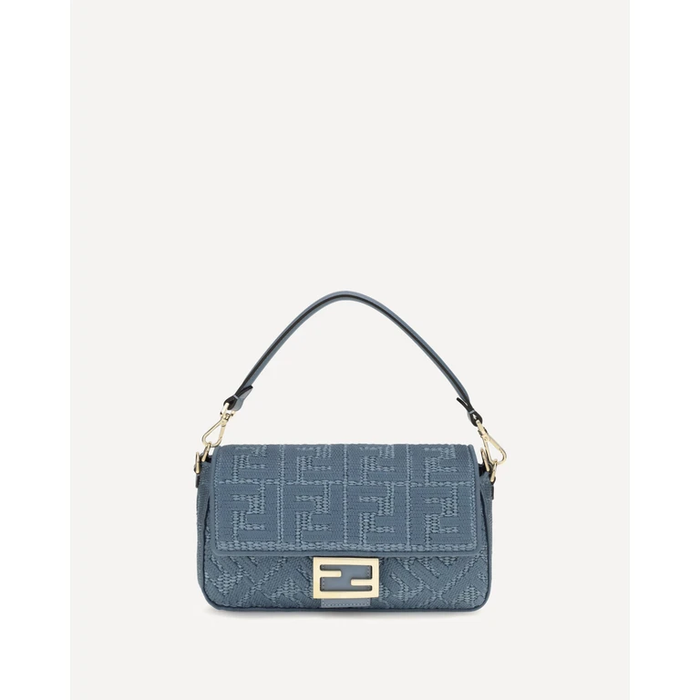 FENDI Medium woven raffia Shoulder Bag with FF embroidery Female UNI
