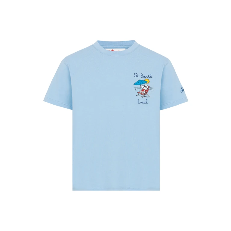 Mc2 Saint Barth Cotton T-Shirt With St. Barth Local Embroidery And Snoopy Print Peanuts Special Edition Blue