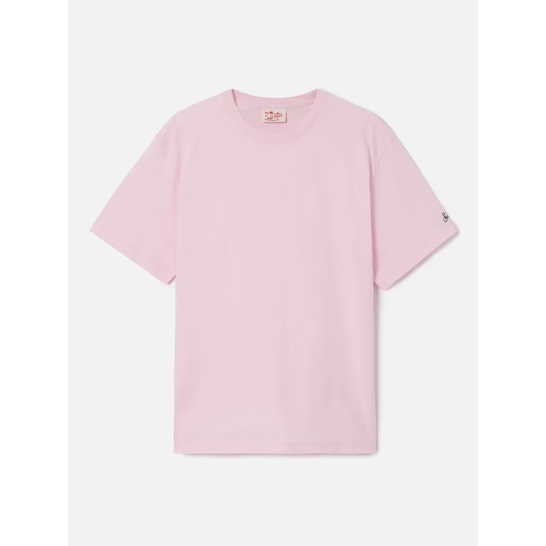 Mc2 Saint Barth Pink Dover Cotton T-Shirt With Logo Embroidery - Men
