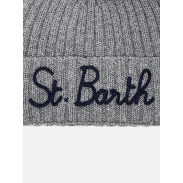Mc2 Saint Barth Wengen Beanie Cashmere Blend Grey With St. Barth Embroidery Hat - Unisex