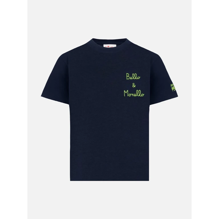 Mc2 Saint Barth Portofino Jr Cotton Jersey T-Shirt With Bello E Monello Embroidery Blue