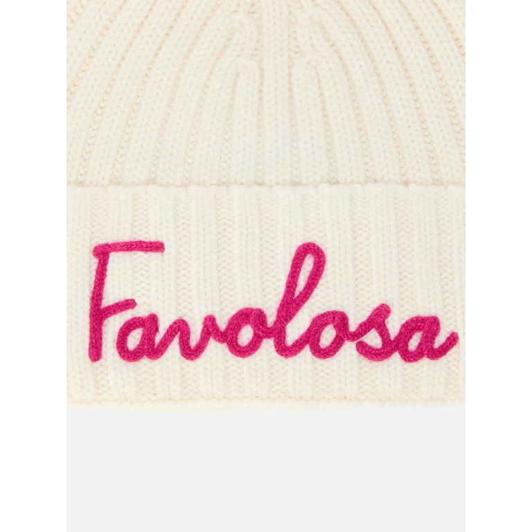 Mc2 Saint Barth Wengen Jr F Beanie Cashmere Blend White With Favolosa Embroidery Hat - Unisex