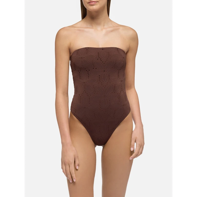 Mc2 Saint Barth Kayla Brown Sangallo Lace One-Piece Swimsuit One Piece - Women