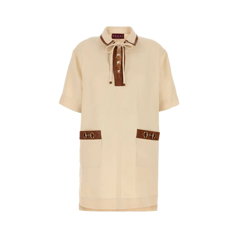 Gucci Sand Linen Mini Dress Cream Exterior: Abiti - Women