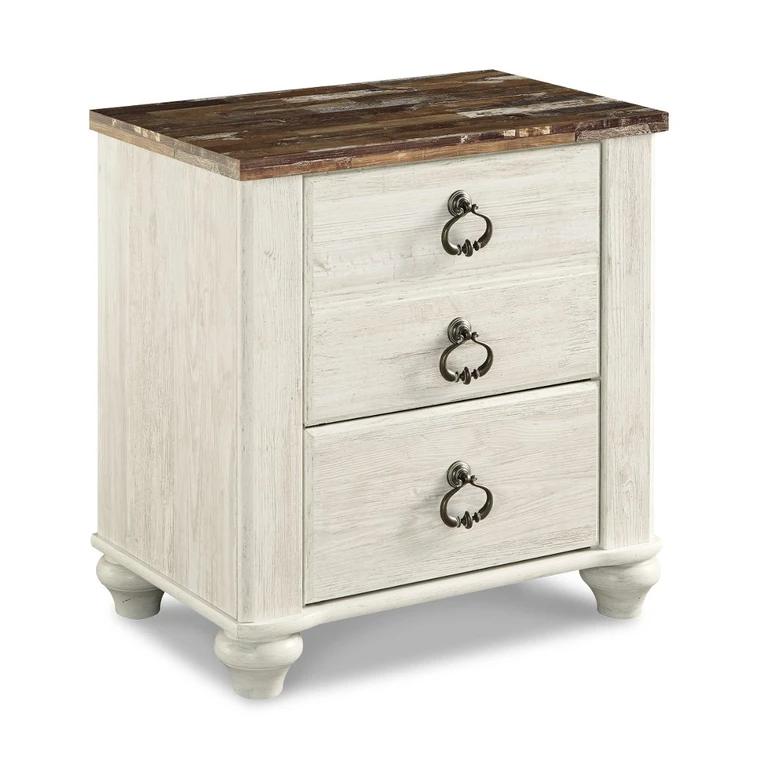 Willowton Whitewash 2-Drawer Charging Nightstand