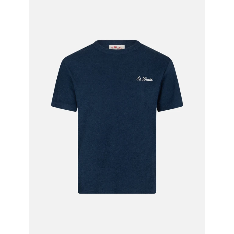 Mc2 Saint Barth Boy Navy Blue Terry T-Shirt Gary With St. Barth Embroidery