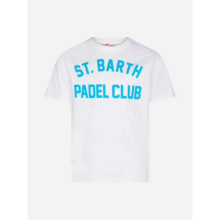 Mc2 Saint Barth Boy Cotton T-Shirt With St. Barth Padel Club Print White