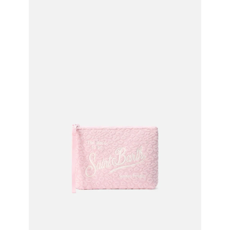 Mc2 Saint Barth Aline Terry-Effect Pouch With Pink Embossed Leopard Pattern Pochette - Unisex