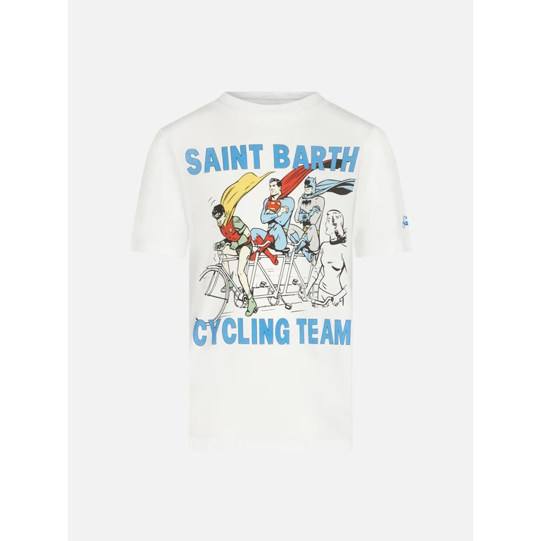 Mc2 Saint Barth Boy Cotton T-Shirt With Saint Barth Cycling Team Print Warner Bros Special Edition White