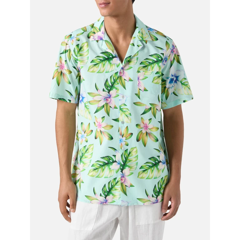 Mc2 Saint Barth Kalea Cotton Shirt With Floral Print Green - Men