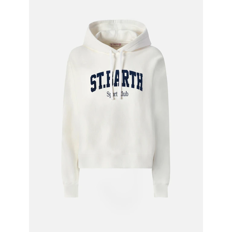 Mc2 Saint Barth Mindy Cotton Hoodie With St. Barth Sport Club Print White Sweatshirt - Women