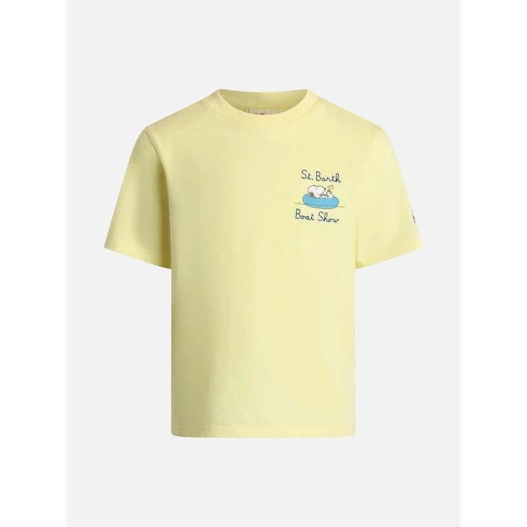 Mc2 Saint Barth Boy Cotton T-Shirt With Snoopy Print And St. Barth Boat Show Embroidery Peanuts Special Edition Yellow