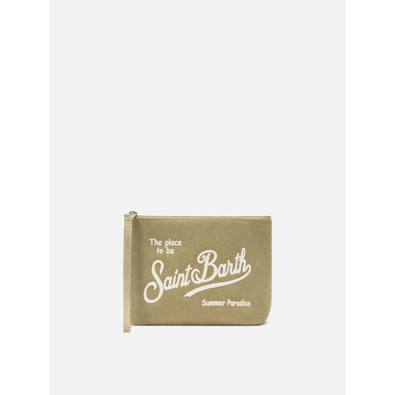 Mc2 Saint Barth Aline Brown Canvas Pouch Green Pochette - Unisex