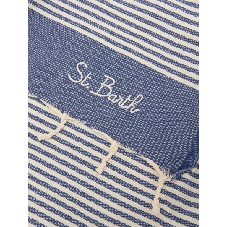 Mc2 Saint Barth Foutas Beach Towel With Small Navy Blue And White Stripes - Unisex