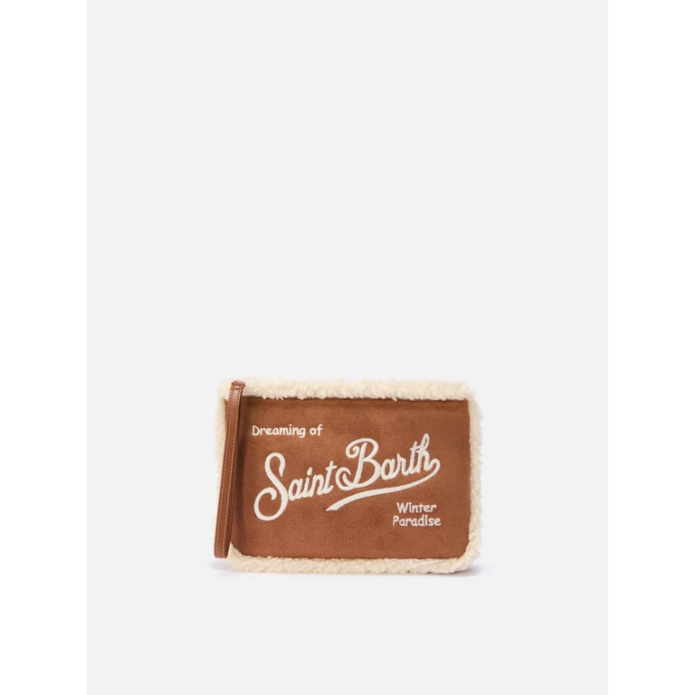 Mc2 Saint Barth Aline Shearling Pouch Sherpa And Camel Faux Suede Brown Pochette - Unisex