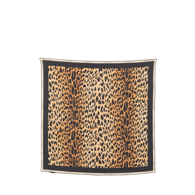 Gucci Leopard-print Logo-border Scarf
