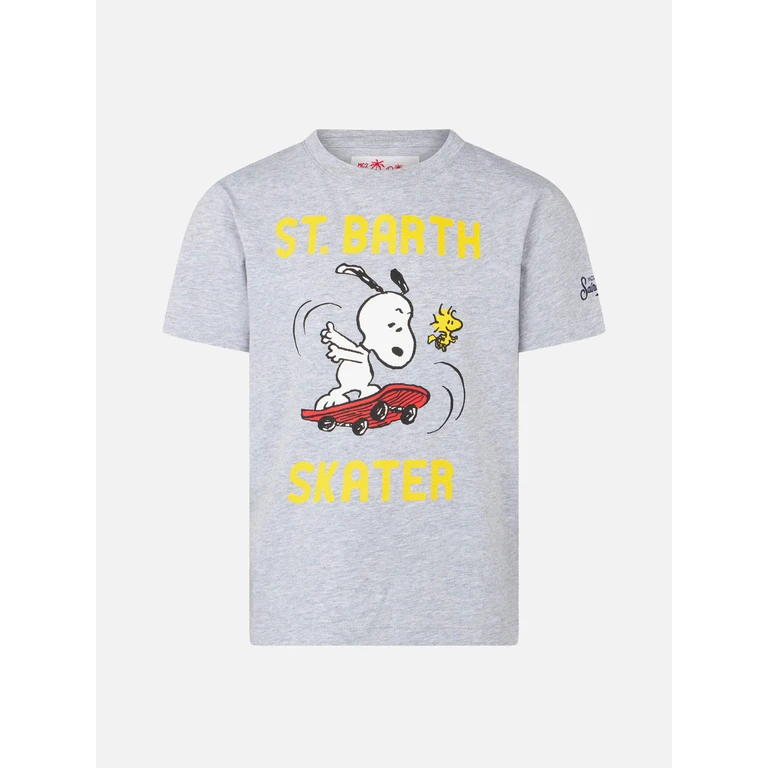 Mc2 Saint Barth Boy Cotton T-Shirt With Snoopy Print - Peanuts Special Edition Grey