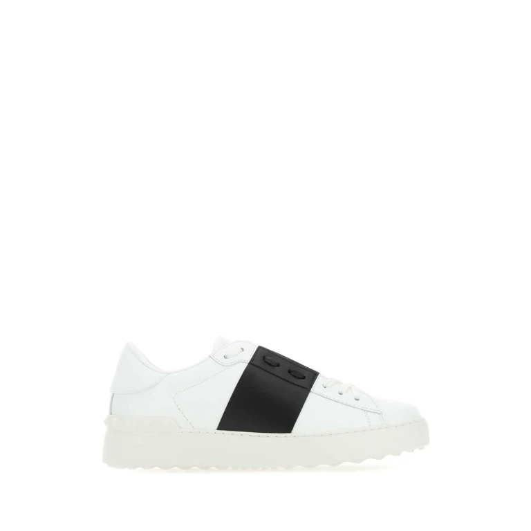 Valentino Garavani White Leather Open Sneakers With Black Band Bianconerobianco - Men