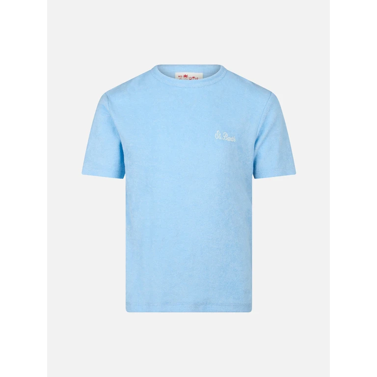 Mc2 Saint Barth Boy Light Blue Terry T-Shirt Gary With St. Barth Embroidery Sky