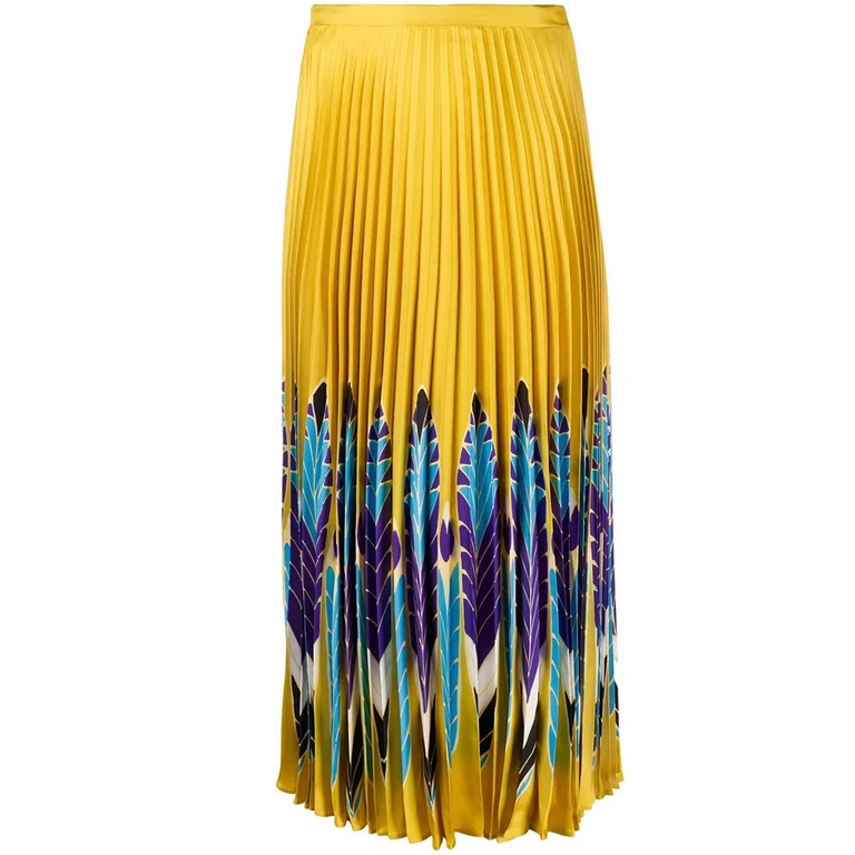 Valentino Garavani Feather Print Pleated Midi Skirt