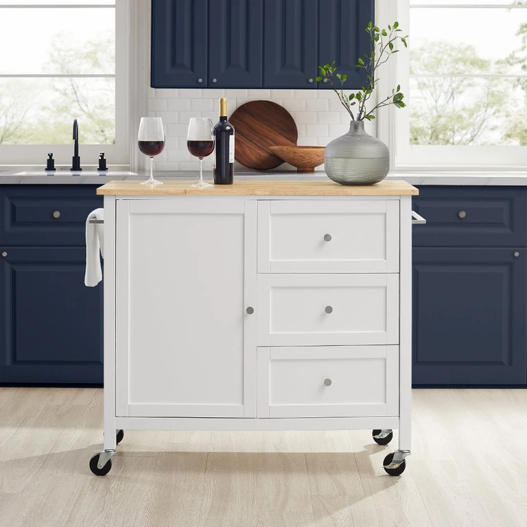Îlot de cuisine Crosley Soren blanc avec plateau en bois