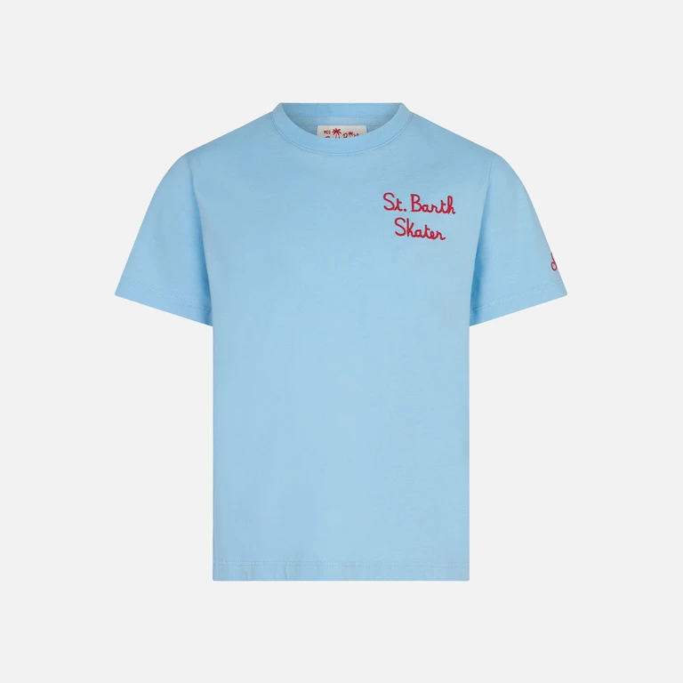 Mc2 Saint Barth Boy Light Blue Cotton T-Shirt With Skater Bart The Simpsons Special Edition Sky