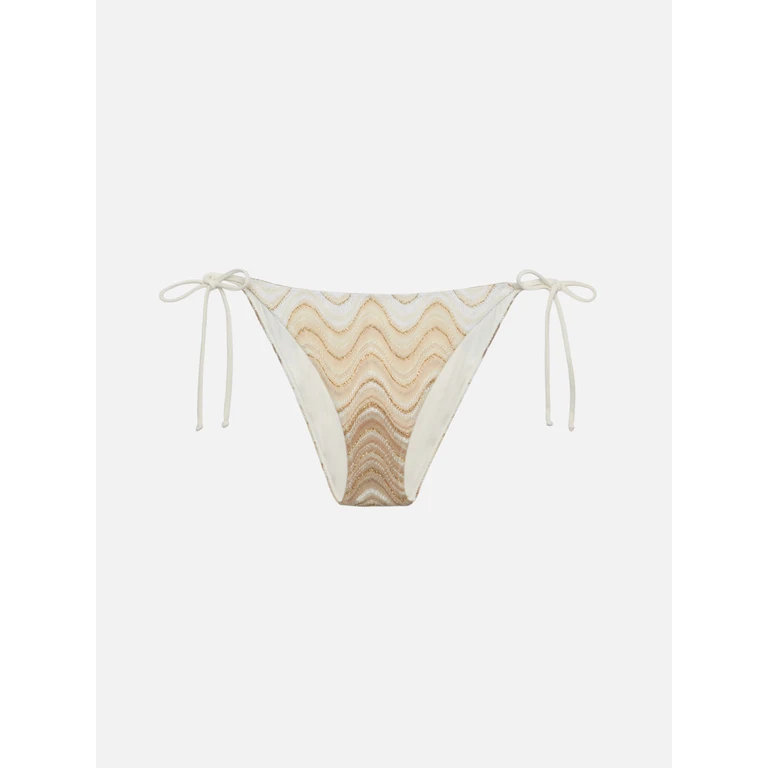 Mc2 Saint Barth Virgo Raschel Knit Classic Swim Briefs With Wave Pattern Beige Bottom - Women