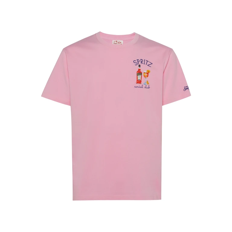 Mc2 Saint Barth Organic Cotton T-Shirt With Spritz Social Club Embroidery Aperol Special Edition Pink - Men