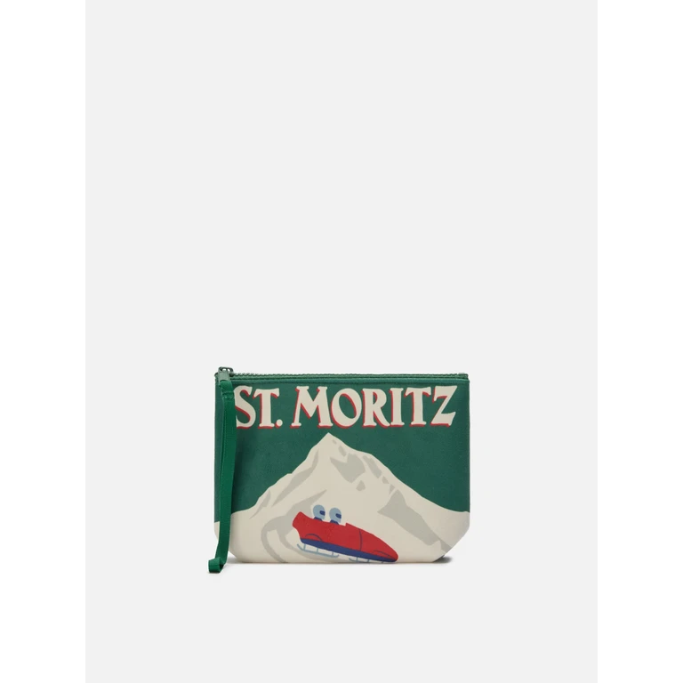 Mc2 Saint Barth Aline Pouch Wool-Effect Fabric With St. Moritz Print Top Of The World Special Edition Green Pochette - Unisex