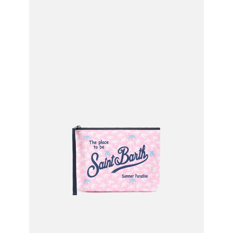 Mc2 Saint Barth Aline Scuba Pouch Pink With Contrasting Turtle Print Pochette - Unisex