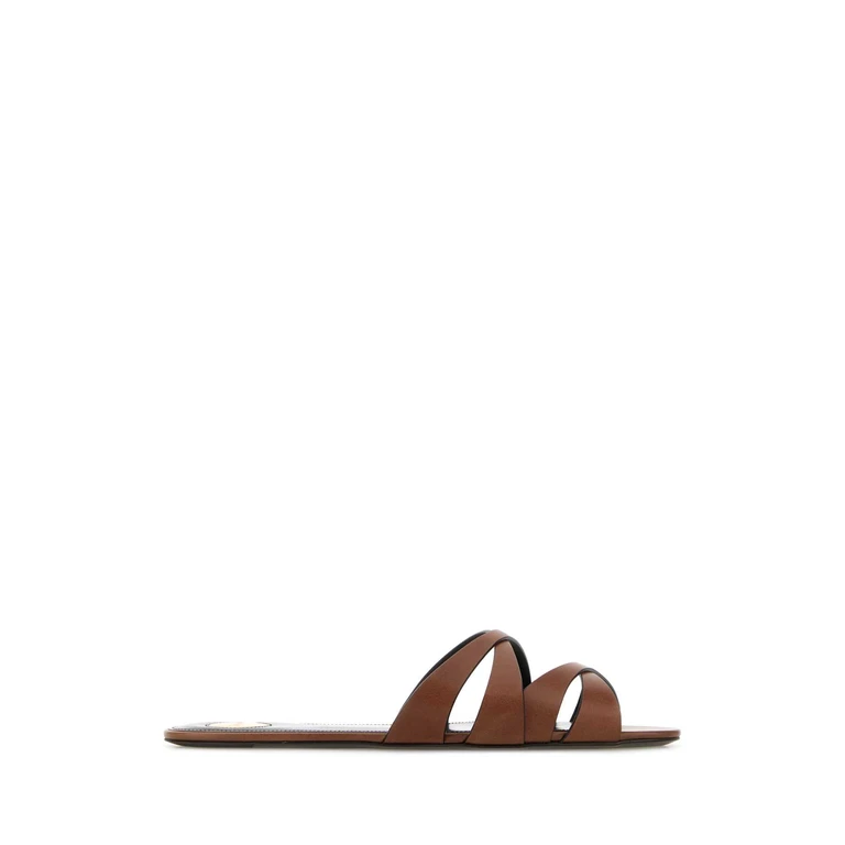 Saint Laurent Brown Leather Chandelle Slippers Bruciato - Women