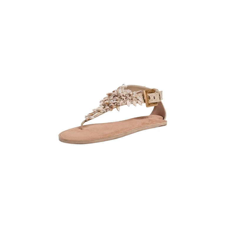 Balmain Anthem Beaded Flat Thong Suede Sandals GXH Coquillage/Transparent GXH 38