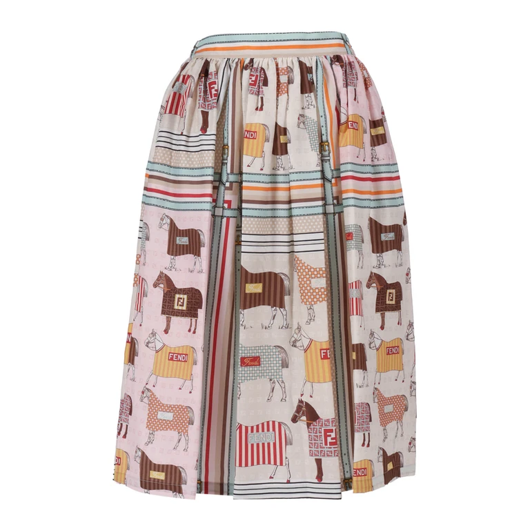 Fendi Jr HORSE SATIN SKIRT Pink Cotton Silk