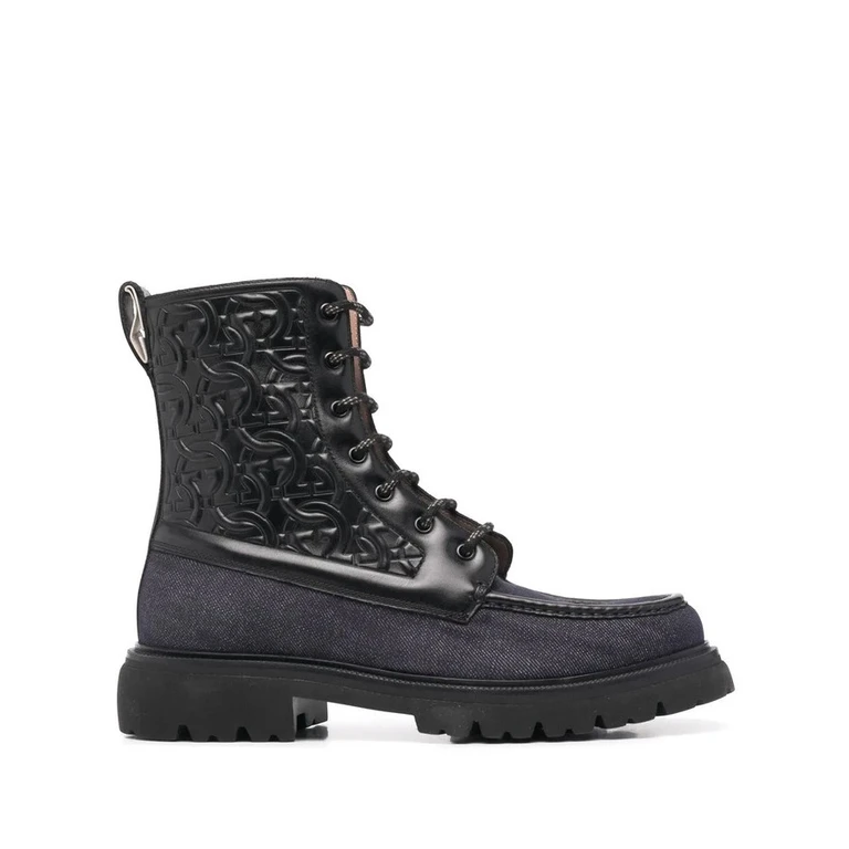 Ferragamo Mens Black Combat Boots