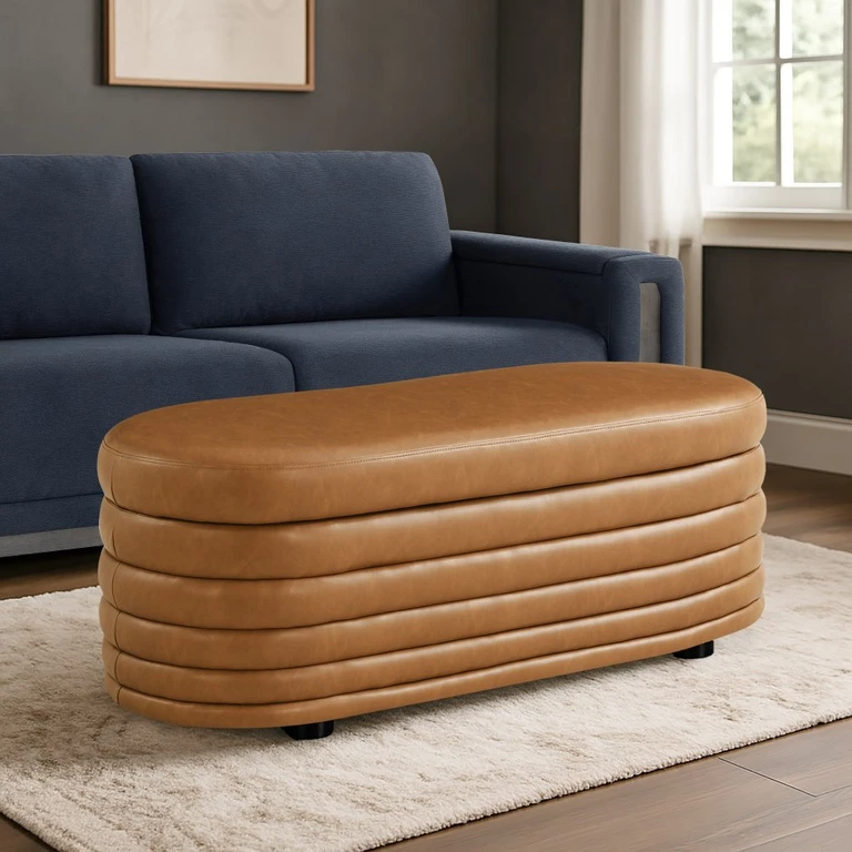 Cersei Carmel Brown Faux Leather Large Storage Ottoman