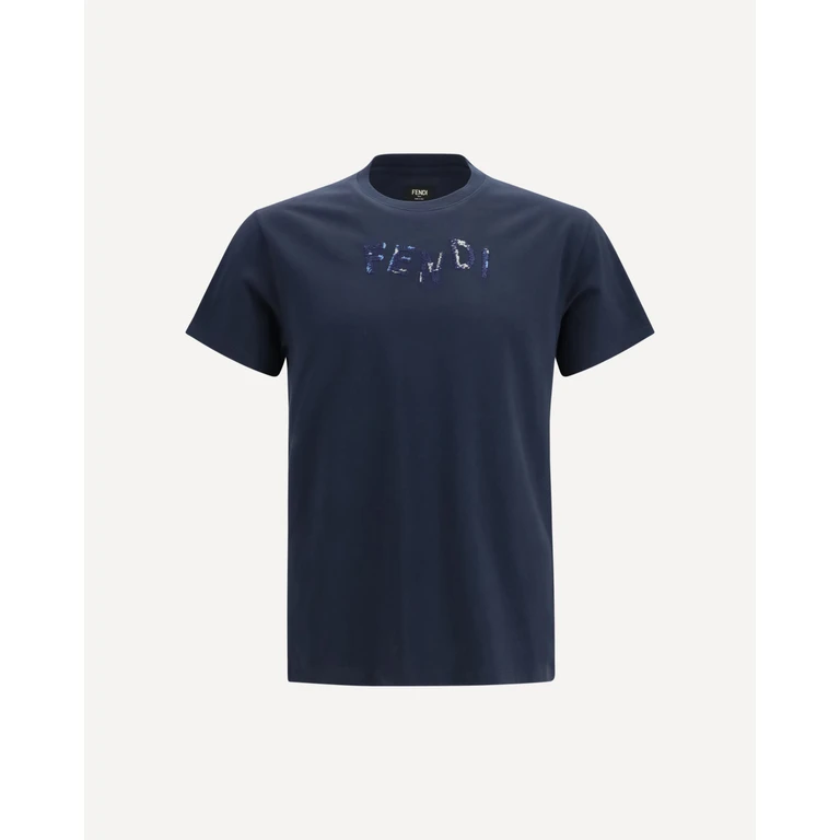 FENDI Cotton T-shirt with asymmetric logo Male L