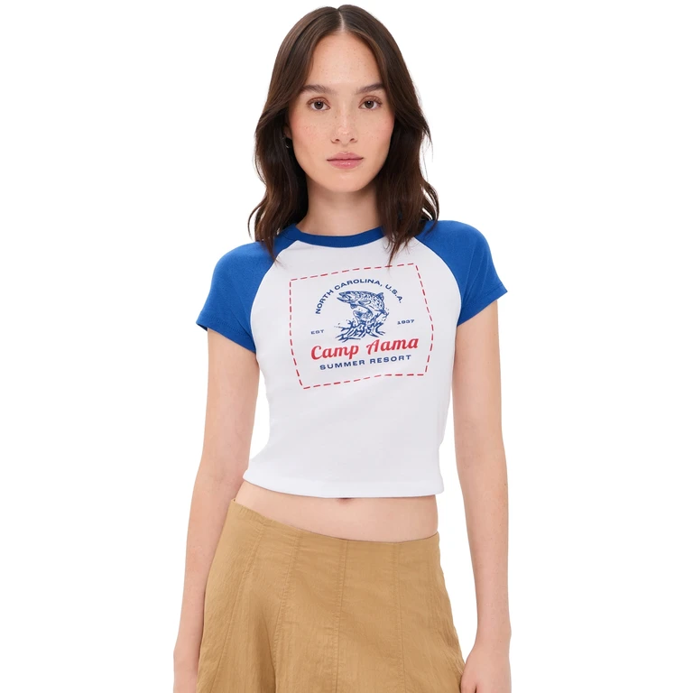 House of Aama Camp Aama Fishing Baby Tee White/Blue 8