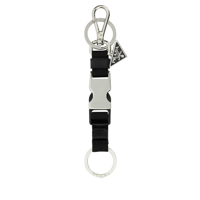 Prada Black Fabric Keyring Nero Acciaio-poliammidericiclat Portachiavi - Men