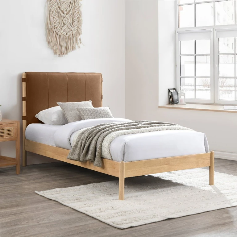 Asher Cognac Vegan Leather Upholstered Twin Bed