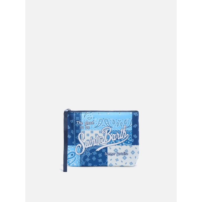 Mc2 Saint Barth Aline Scuba Pouch With Foulard Patch Print Blue Pochette - Unisex