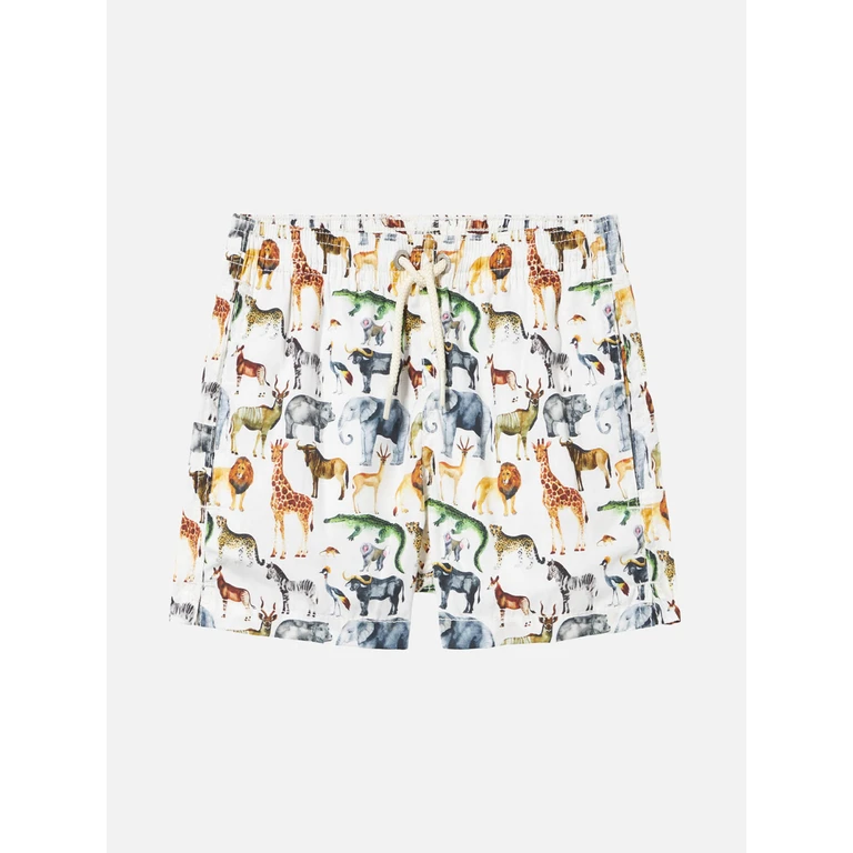 Mc2 Saint Barth Boy Cotton Swim Shorts With African Zoo Print Swimshort