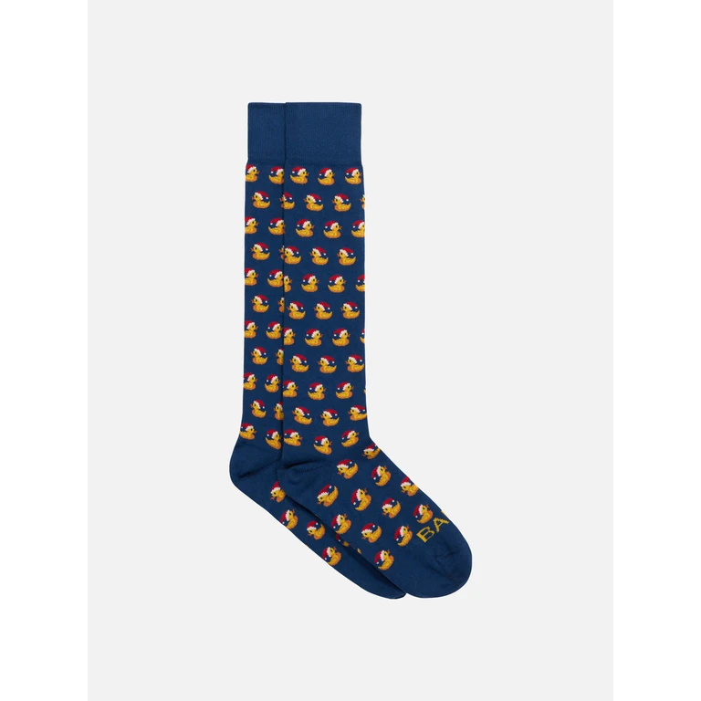 Mc2 Saint Barth Man Long Socks With Ducky Santa Claus Jacquard Print Blue - Unisex