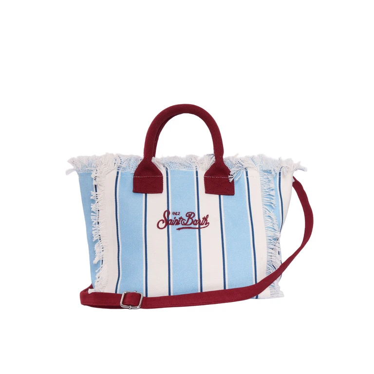 Mc2 Saint Barth Colette-Sb Beach Stripes 3345 Emb Light Blue Cotton Handbag