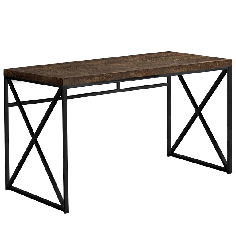Brown Wood Desk with Black Metal Base