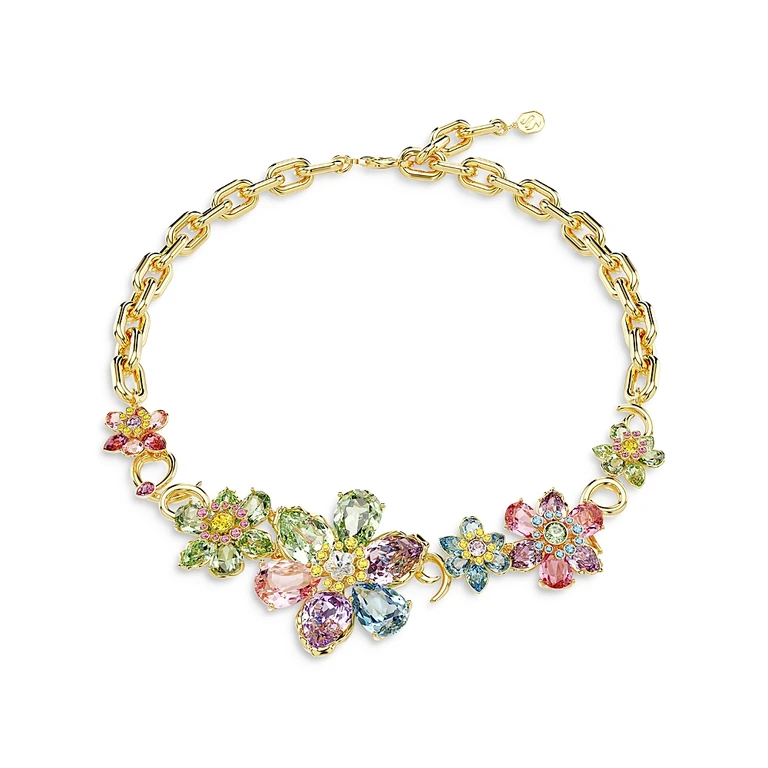 Swarovski Idyllia Mixed Cut Multicolor Crystal Flower Statement Necklace, 14.875-16.875