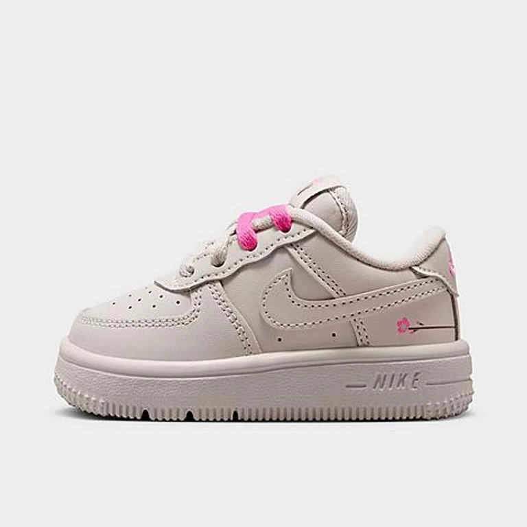 Nike Kids Toddler Force 1 Low Casual Shoes in Light Bone/Playful Pink/Fauna Brown Size: 2.0
