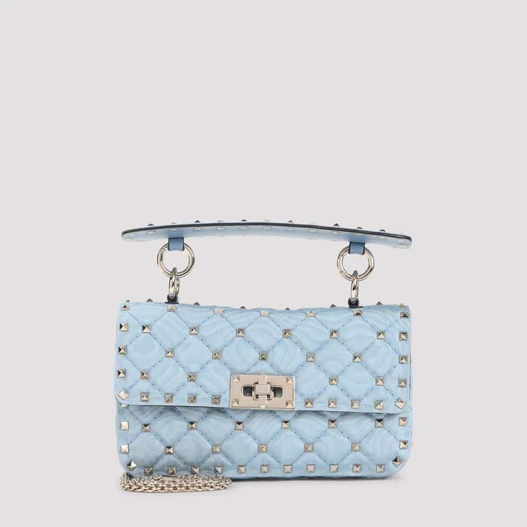 Valentino Garavani Small Shoulder Bag Blue Textile Leather Rubber - Women