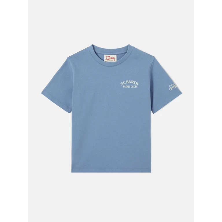 Mc2 Saint Barth Portland Jr T-Shirt With Padel Club Maxi Print On The Back Blue